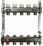 Коллекторная группа 1″х3/4″ 2 вых с регулировочными вентилями, нерж. сталь STOUT