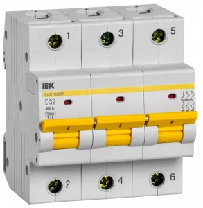 Выключатель автоматический модульный IEK ВА47-100МА 3п D 32А 10кА без теплового расцепителя