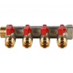 Коллектор никелированный Stout 3/4″/1/2″х4 с красными ручками