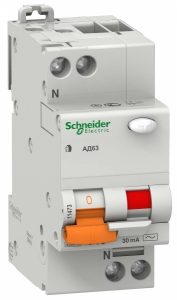 Выключатель автоматический Домовой Schneider Electric дифференциального тока 2п 1P+N C 25А 30мА тип AC 4.5кА К АД63 2 модуля