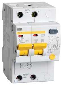 Выключатель авт. диф. тока IEK 2п 4мод. C 63А 300мА тип AC 4.5кА АД-12