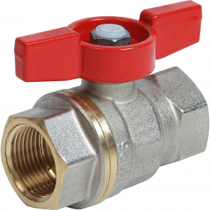 Кран шаровой полнопроходной DADO 1/4″ B-В, тяжелая модель, никелированный, ручка — бабочка красная R951X021
